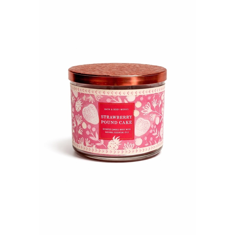 Bath Body Works Strawberry Pound Cake 3 Wick Candle Decorative Lid Wear